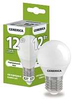 Лампа светодиодная G45 шар 12Вт 230В 4000К E27 GENERICA | код LL-G45-12-230-40-E27-G | IEK